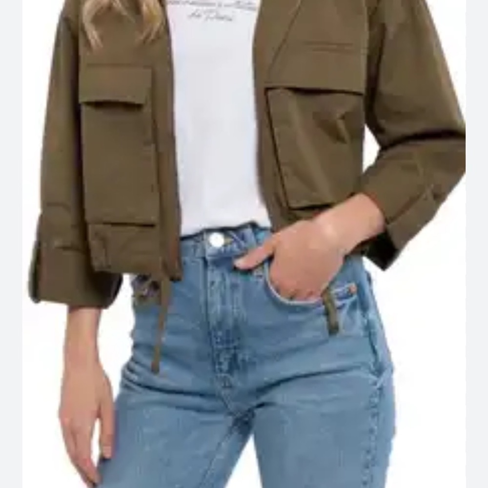 Hem & Thread Cropped Olive Green Women's Jacket - Picture 4 of 12